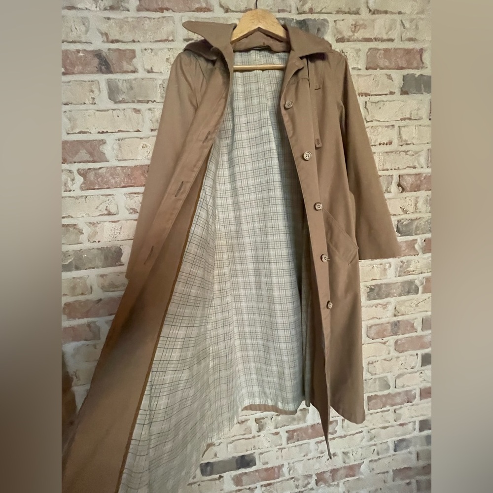 LONDON FOG Vintage Khaki Removable Hood Trench Coat Women’s Size 8 Petite - Picture 6 of 11